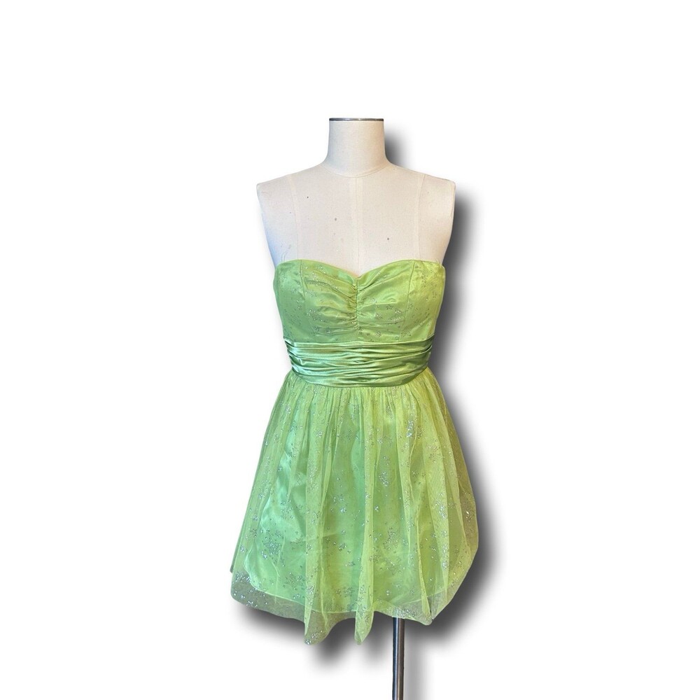 Mxi lime green strapless glitter bubble party dress